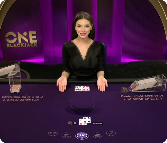 ONE Blackjack live table with dealer, official Pragmatic Play studio screenshot
