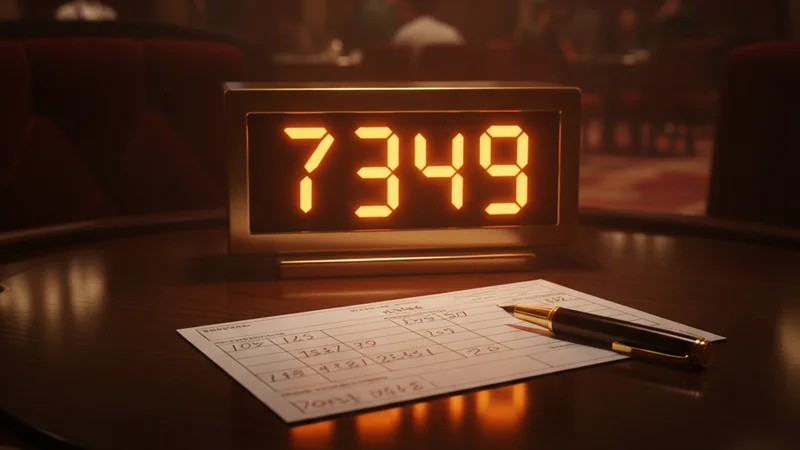Glowing four-digit lottery board above a betting slip and pen for a Malaysian online casino draw night.